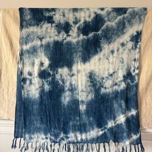 Indigo Tie-Dye Fringe Wrap Scarf